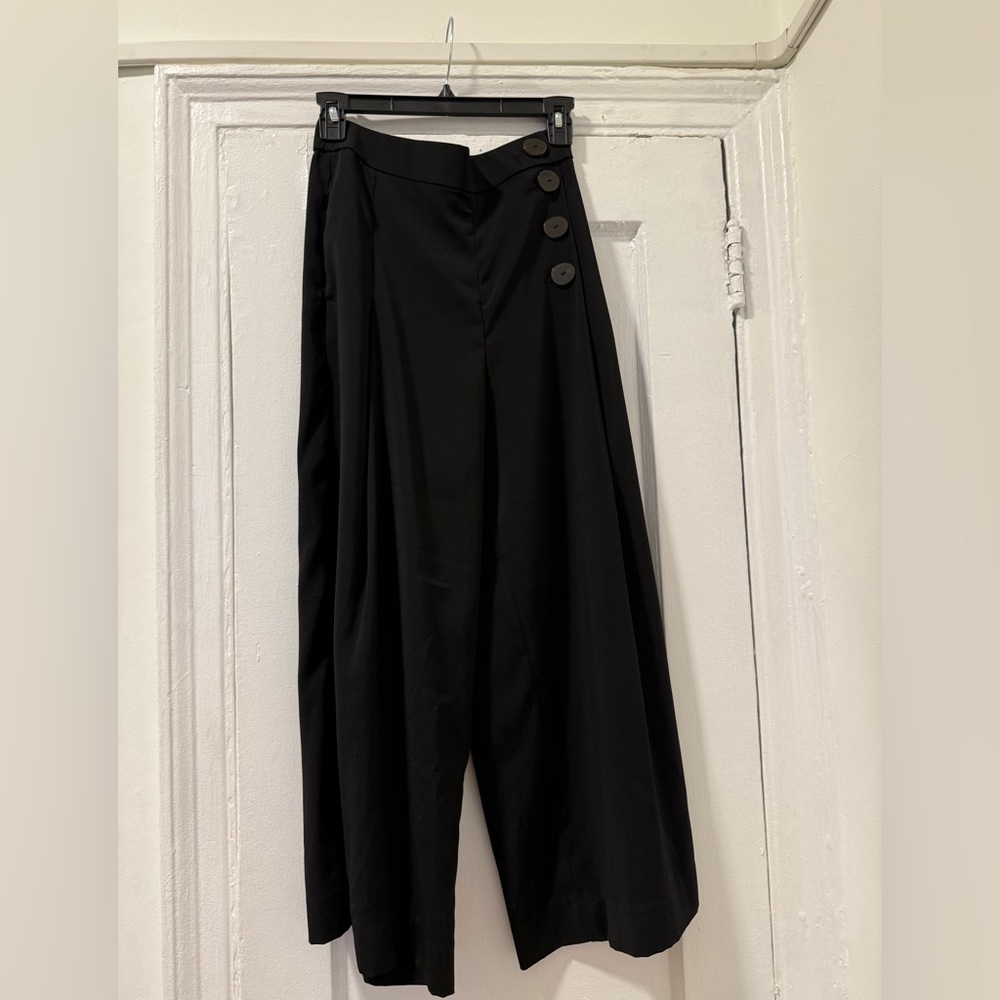 Zara Black Wide Leg Pants with Button Detail